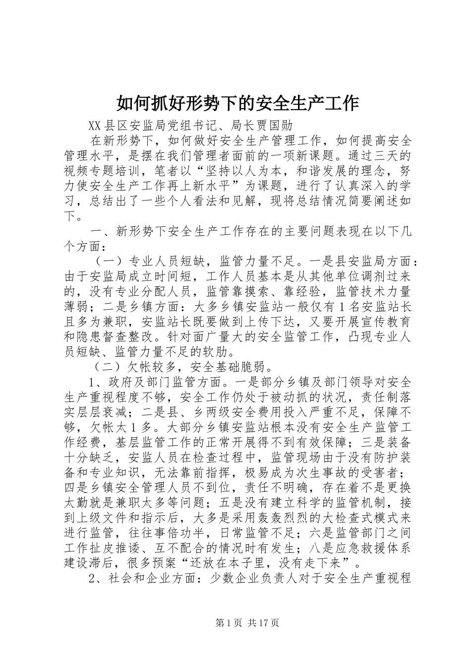 2024年如何抓好形势下的安全生产工作_第1页