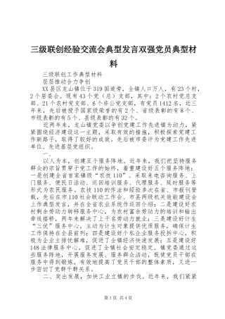 2024年三级联创经验交流会典型讲话双强党员典型材料