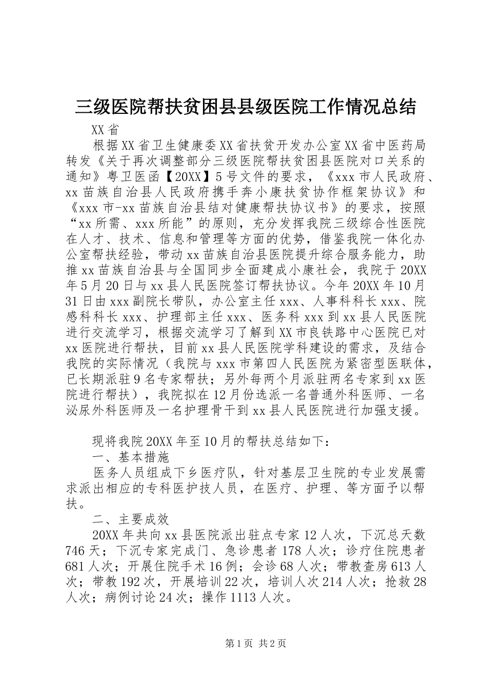 2024年三级医院帮扶贫困县县级医院工作情况总结_第1页