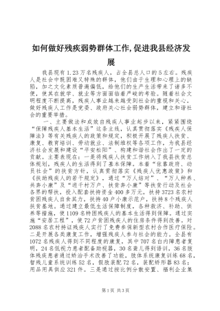 2024年如何做好残疾弱势群体工作促进我县经济发展