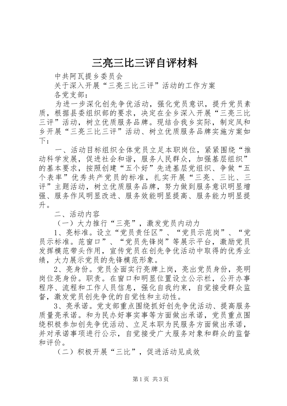 2024年三亮三比三评自评材料_第1页