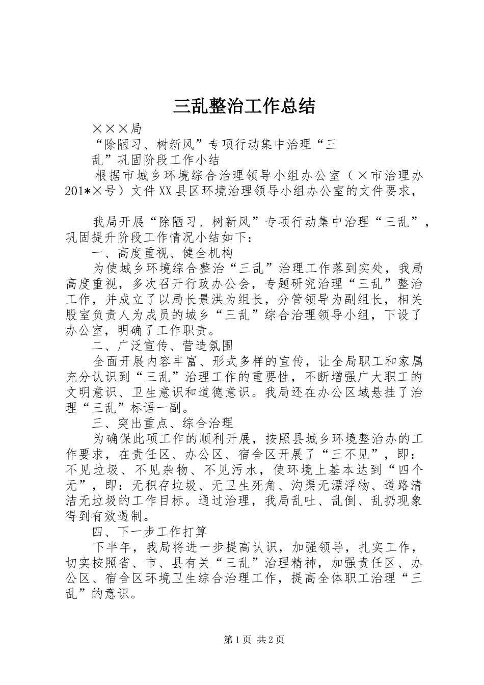 2024年三乱整治工作总结_第1页