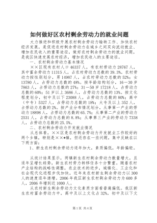 2024年如何做好区农村剩余劳动力的就业问题