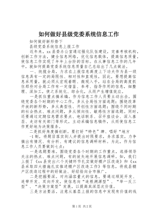 2024年如何做好县级党委系统信息工作