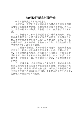 2024年如何做好新农村指导员