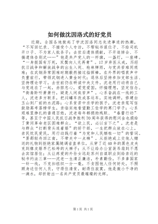 2024年如何做沈因洛式的好党员