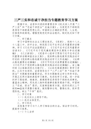2024年三严三实和忠诚干净担当专题教育学习方案