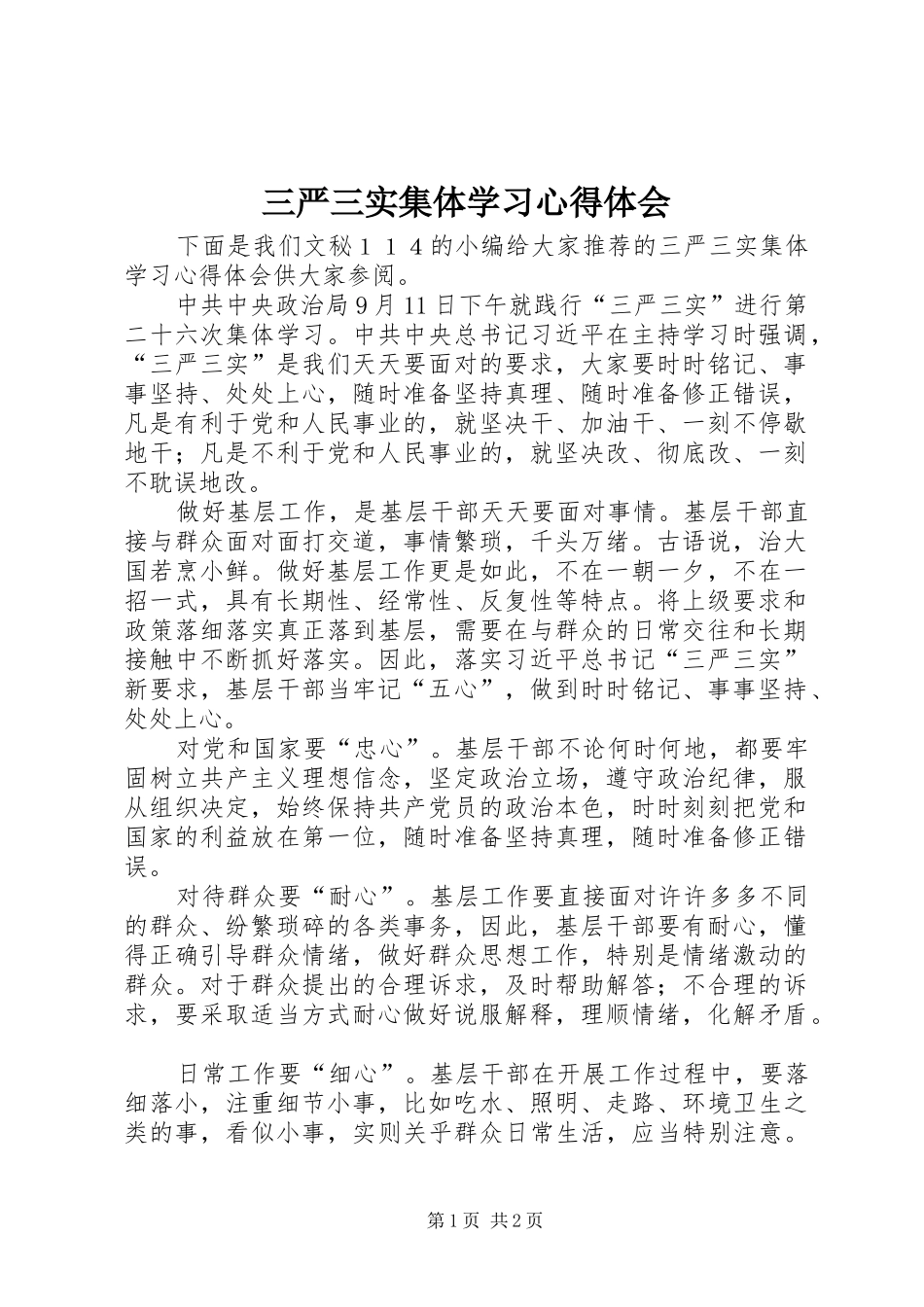 2024年三严三实集体学习心得体会_第1页