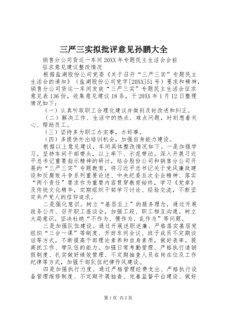 2024年三严三实拟批评意见孙鹏大全