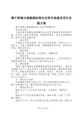 2024年赛什斯镇古城集镇标准化农贸市场建设项目实施方案