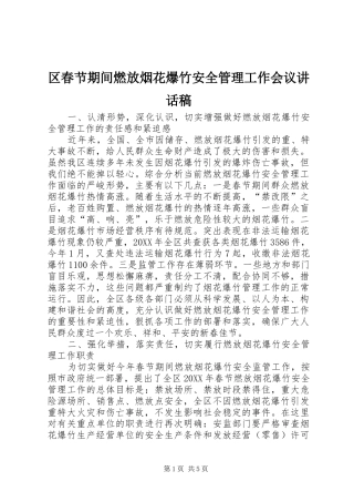 2024年区春节期间燃放烟花爆竹安全管理工作会议致辞稿