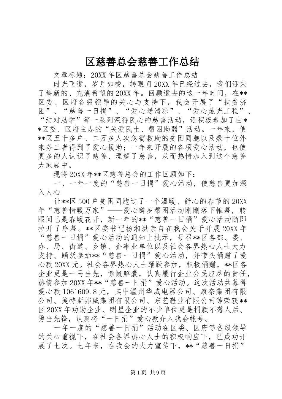 2024年区慈善总会慈善工作总结_第1页