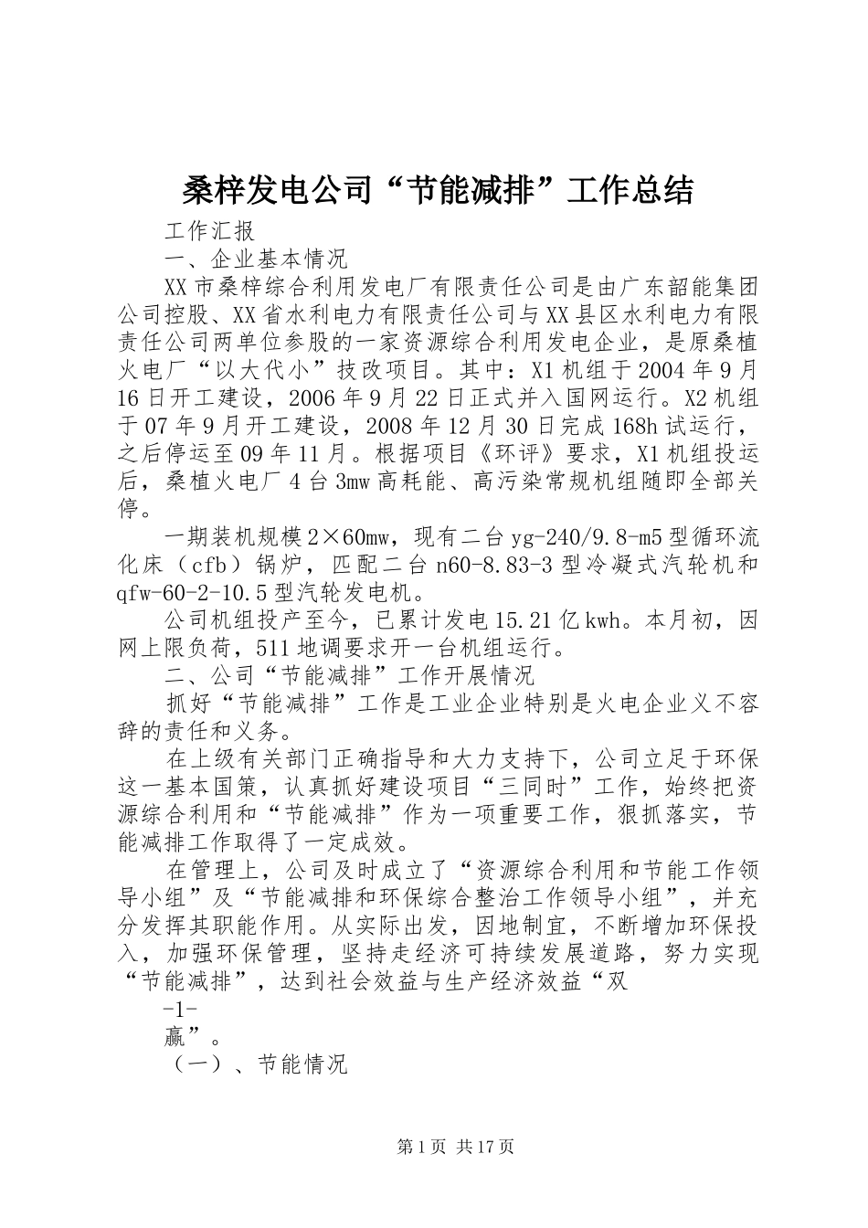 2024年桑梓发电公司节能减排工作总结_第1页