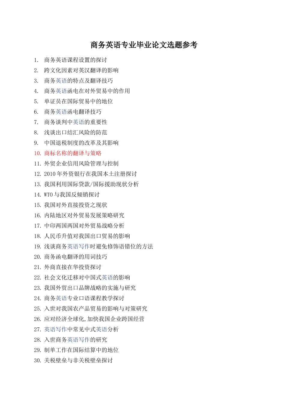 商务英语专业毕业论文选题_第1页