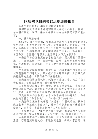 2024年区法院党组副书记述职述廉报告
