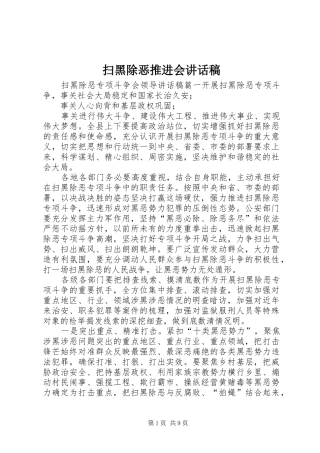 2024年扫黑除恶推进会致辞稿