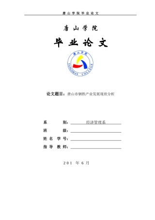 唐山市钢铁产业发展现状分析--毕业论文