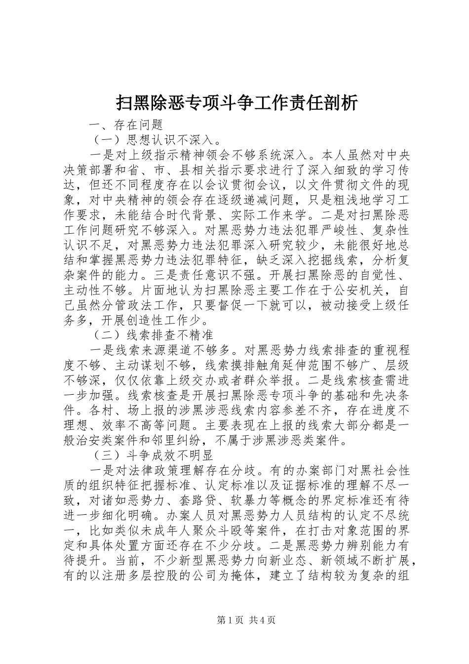 2024年扫黑除恶专项斗争工作责任剖析_第1页