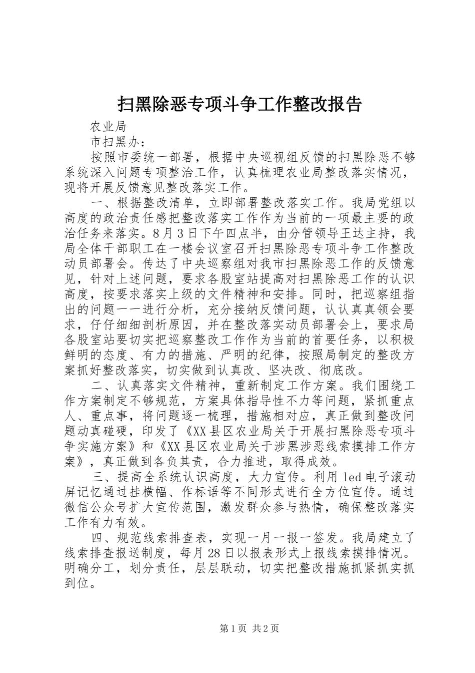 2024年扫黑除恶专项斗争工作整改报告_第1页