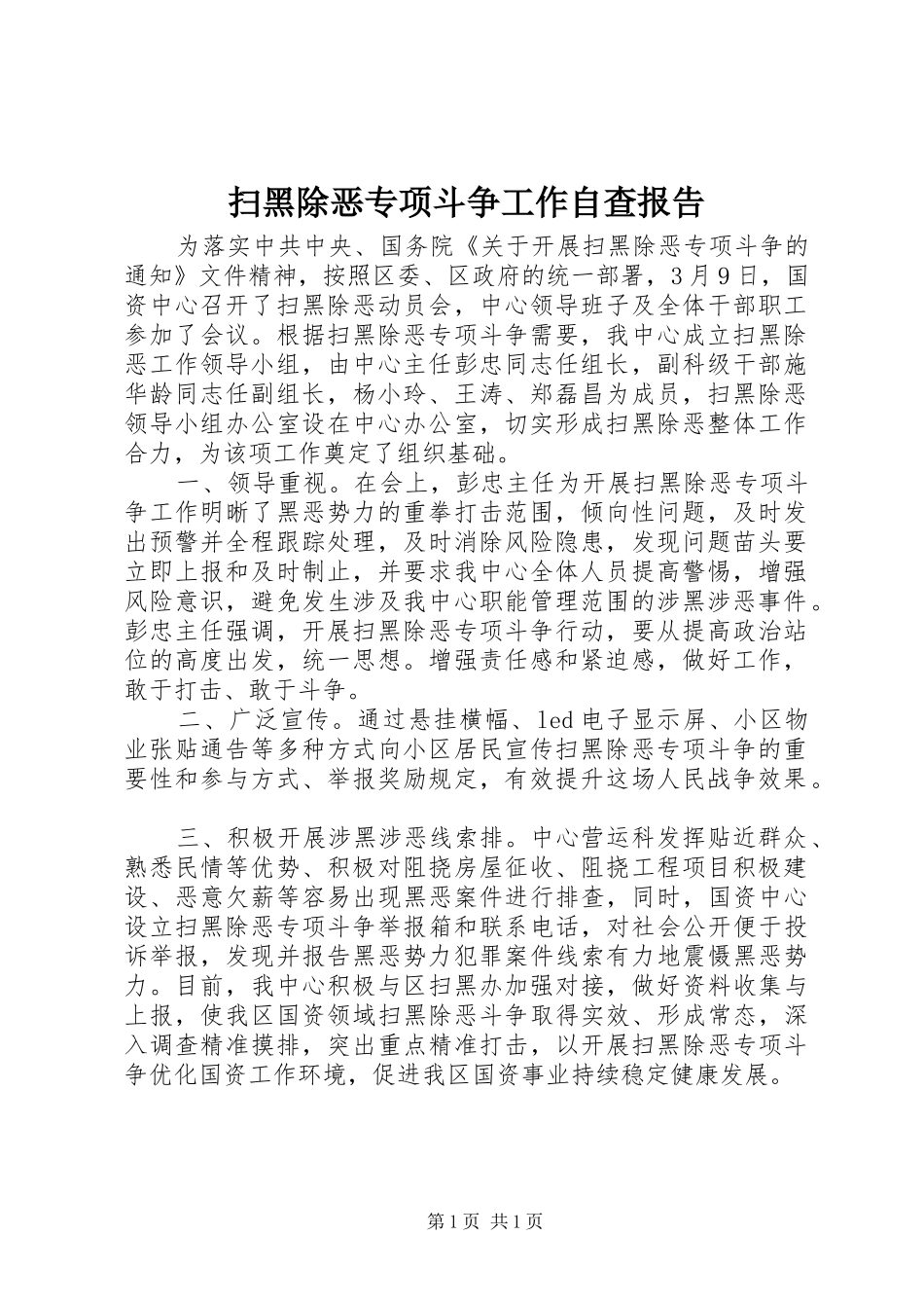 2024年扫黑除恶专项斗争工作自查报告_第1页