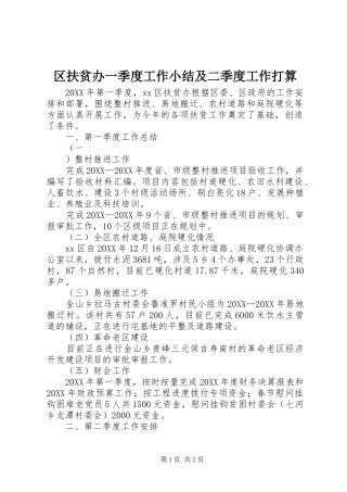 2024年区扶贫办一季度工作小结及二季度工作打算