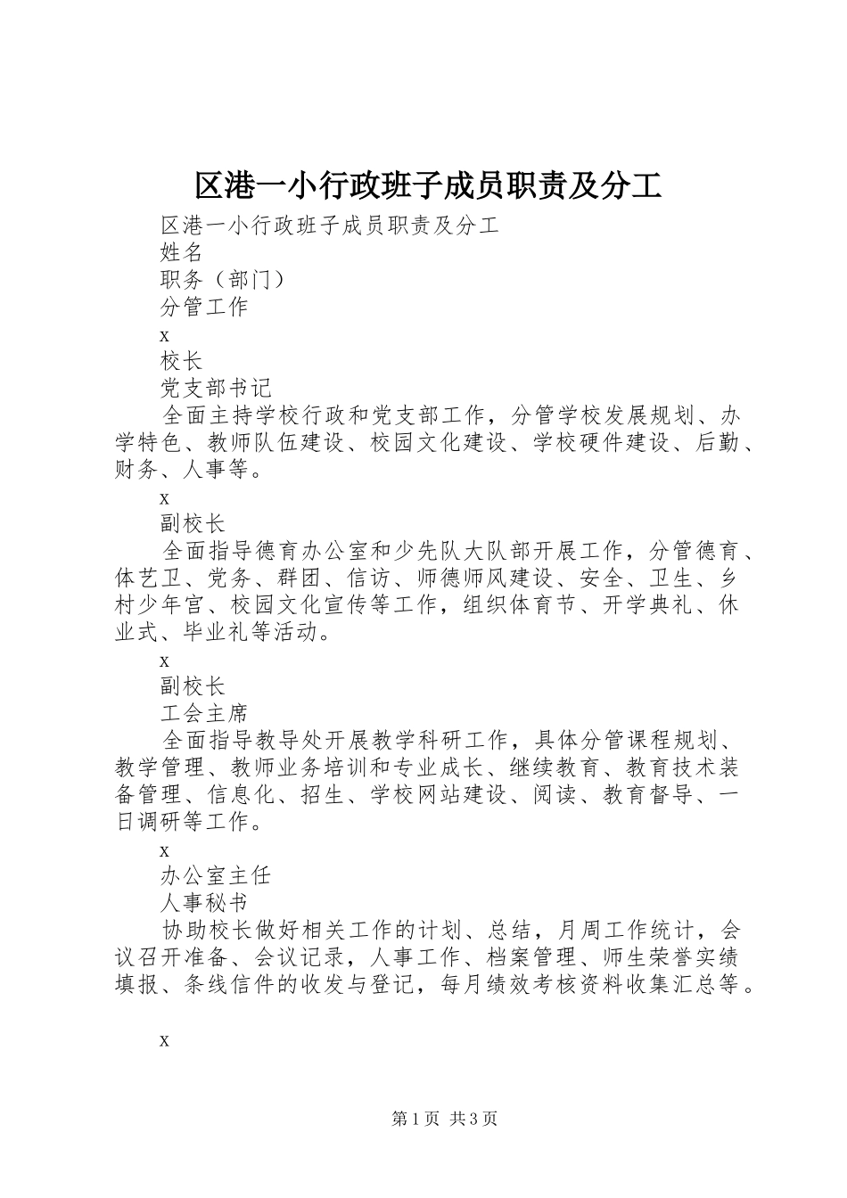 2024年区港一小行政班子成员职责及分工_第1页