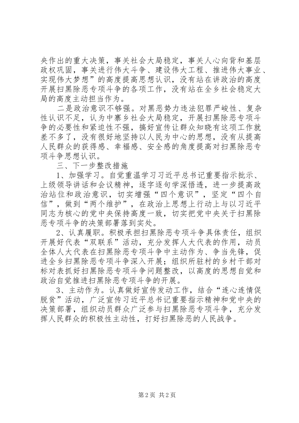 2024年扫黑除恶专项斗争责任剖析讲话材料_第2页