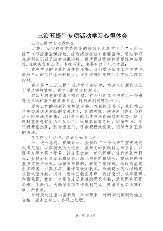 2024年三治五提专项活动学习心得体会
