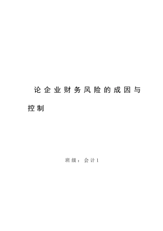 会计论文-论企业财务风险的成因与控制