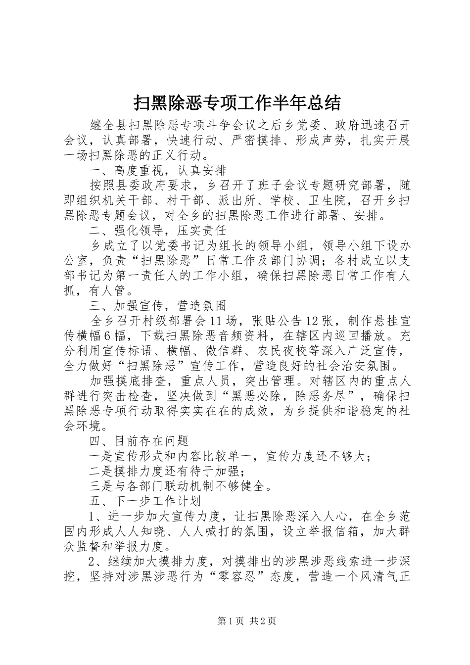 2024年扫黑除恶专项工作半年总结_第1页