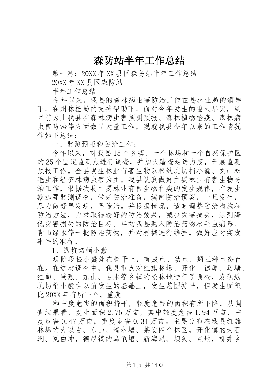 2024年森防站半年工作总结_第1页