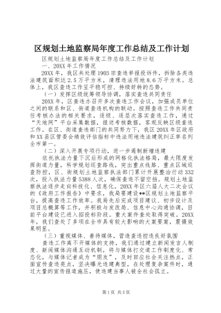 2024年区规划土地监察局年度工作总结及工作计划