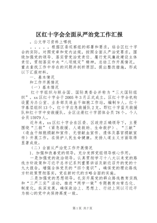 2024年区红十字会全面从严治党工作汇报