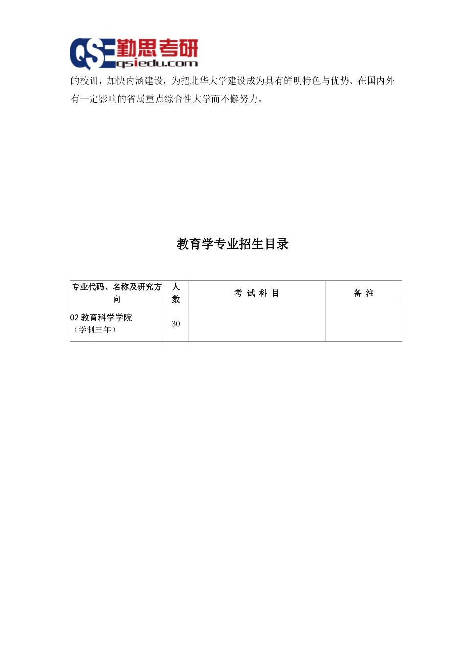 北华大学教育学考研参考书和专业招生目录_第2页