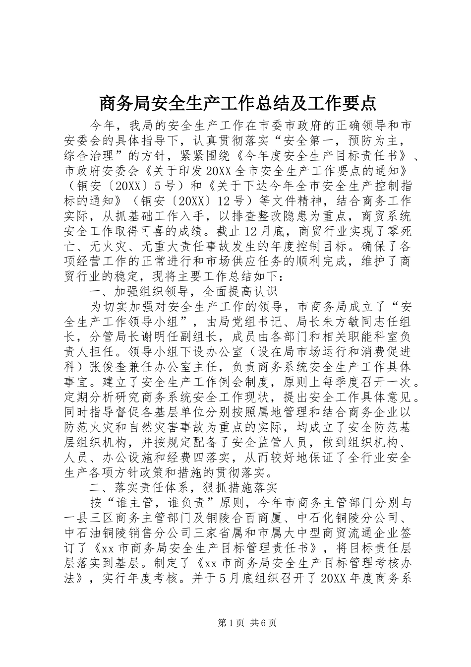 2024年商务局安全生产工作总结及工作要点_第1页