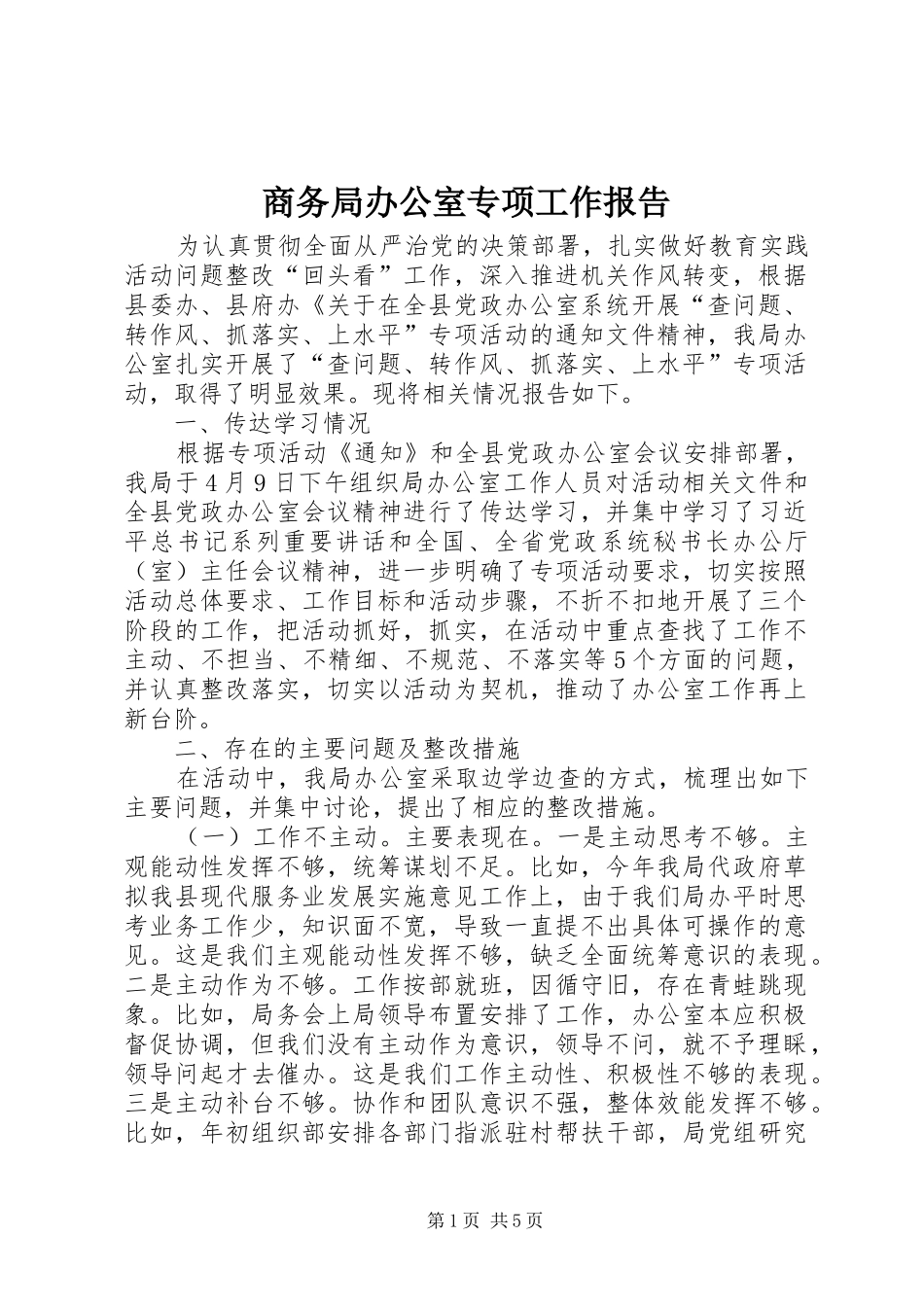 2024年商务局办公室专项工作报告_第1页