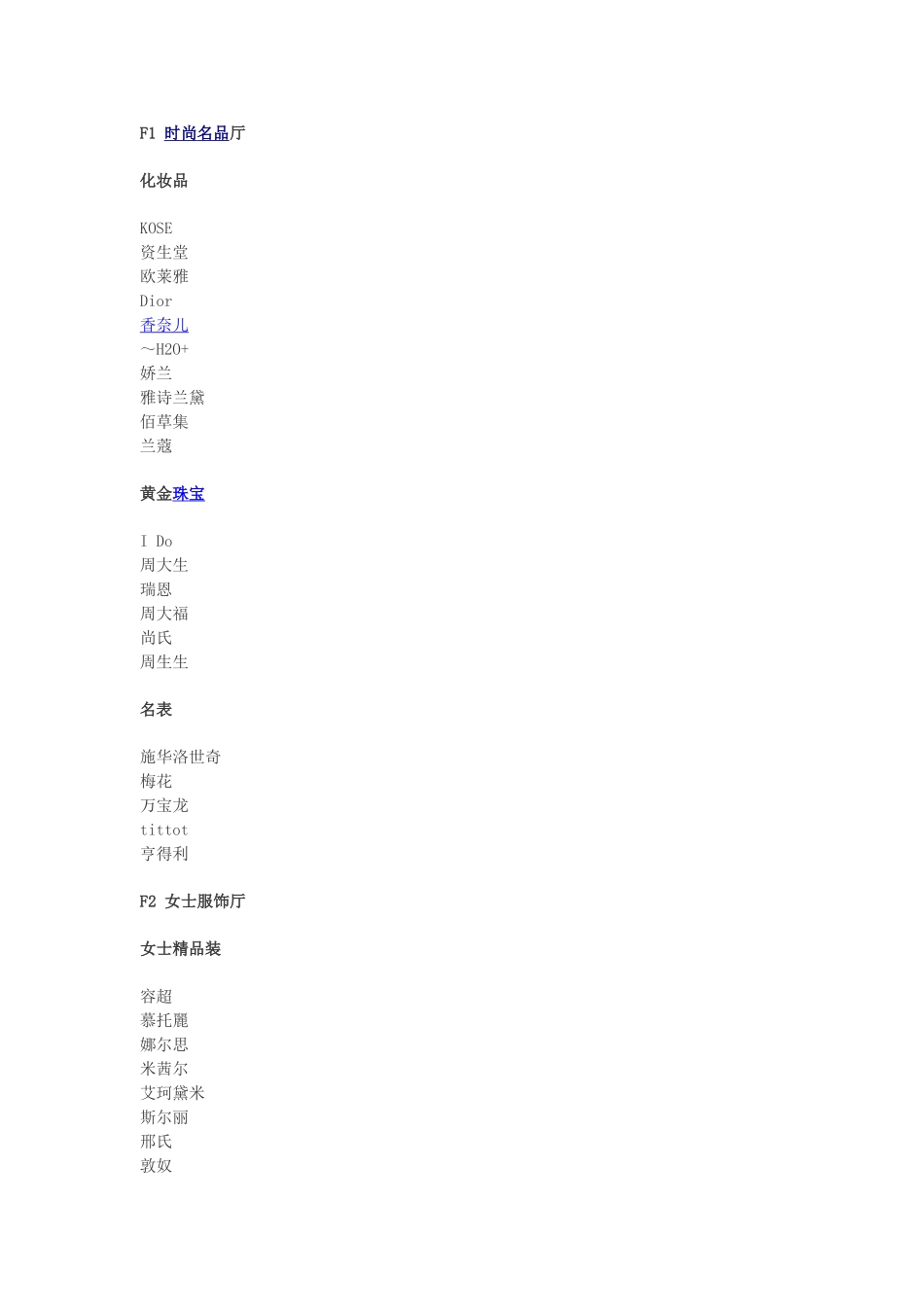 北京翠微大厦品牌分布_第1页