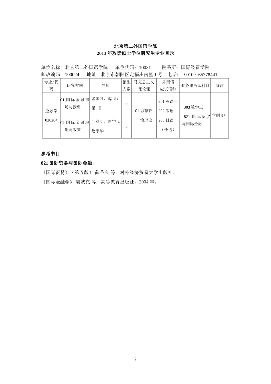 北京第二外国语大学2013年研招目录书目_第2页