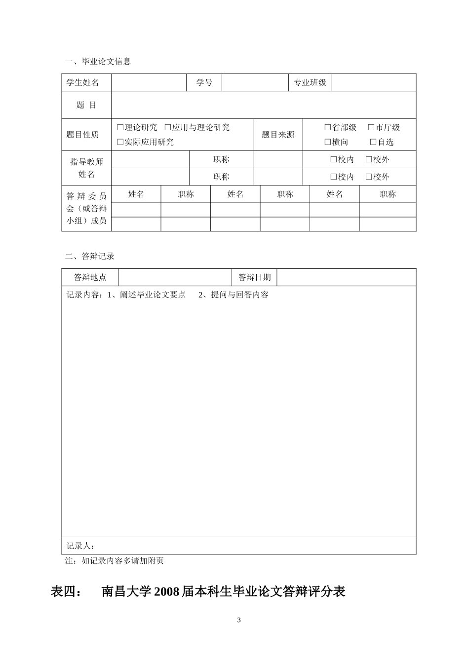 南昌大学2008届本科生毕业论文答辩资格审查表_第3页