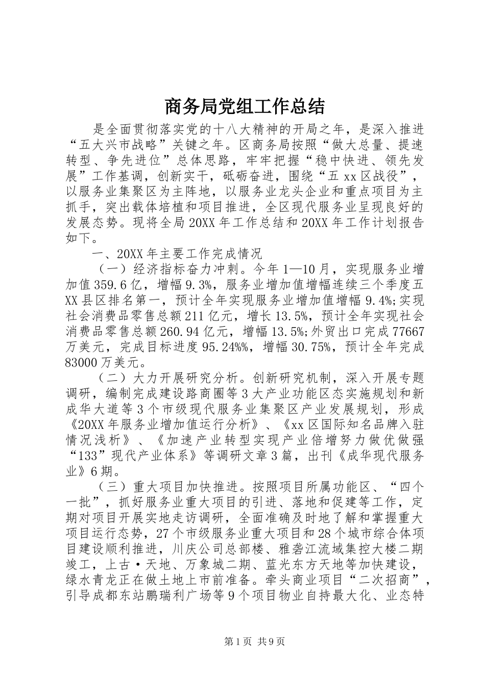 2024年商务局党组工作总结_第1页