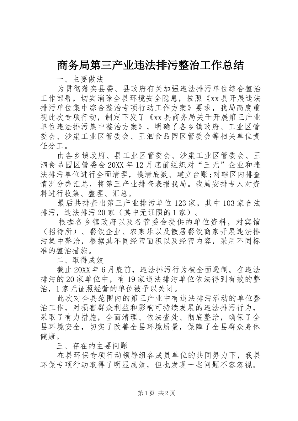 2024年商务局第三产业违法排污整治工作总结_第1页