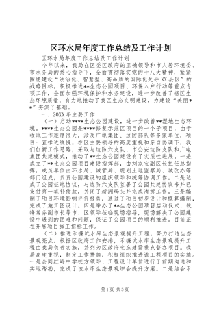 2024年区环水局年度工作总结及工作计划