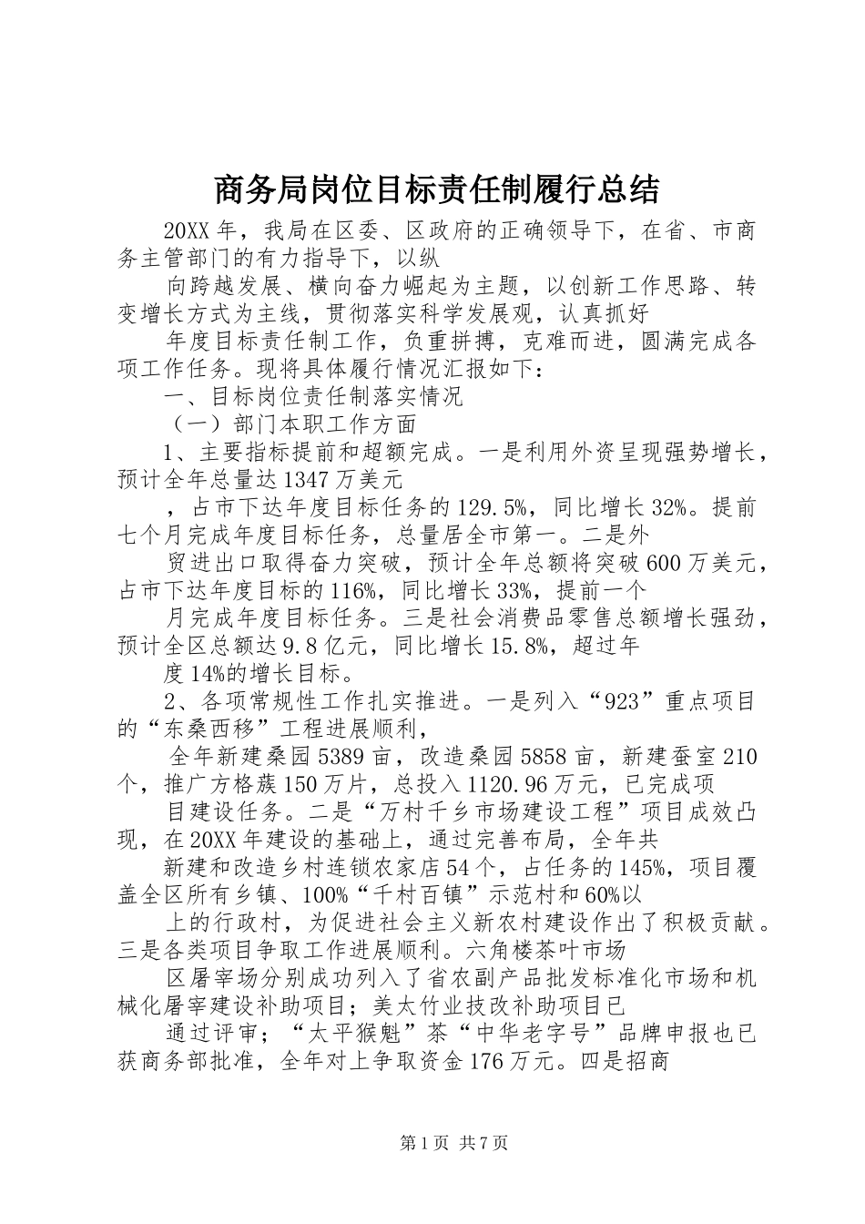 2024年商务局岗位目标责任制履行总结_第1页