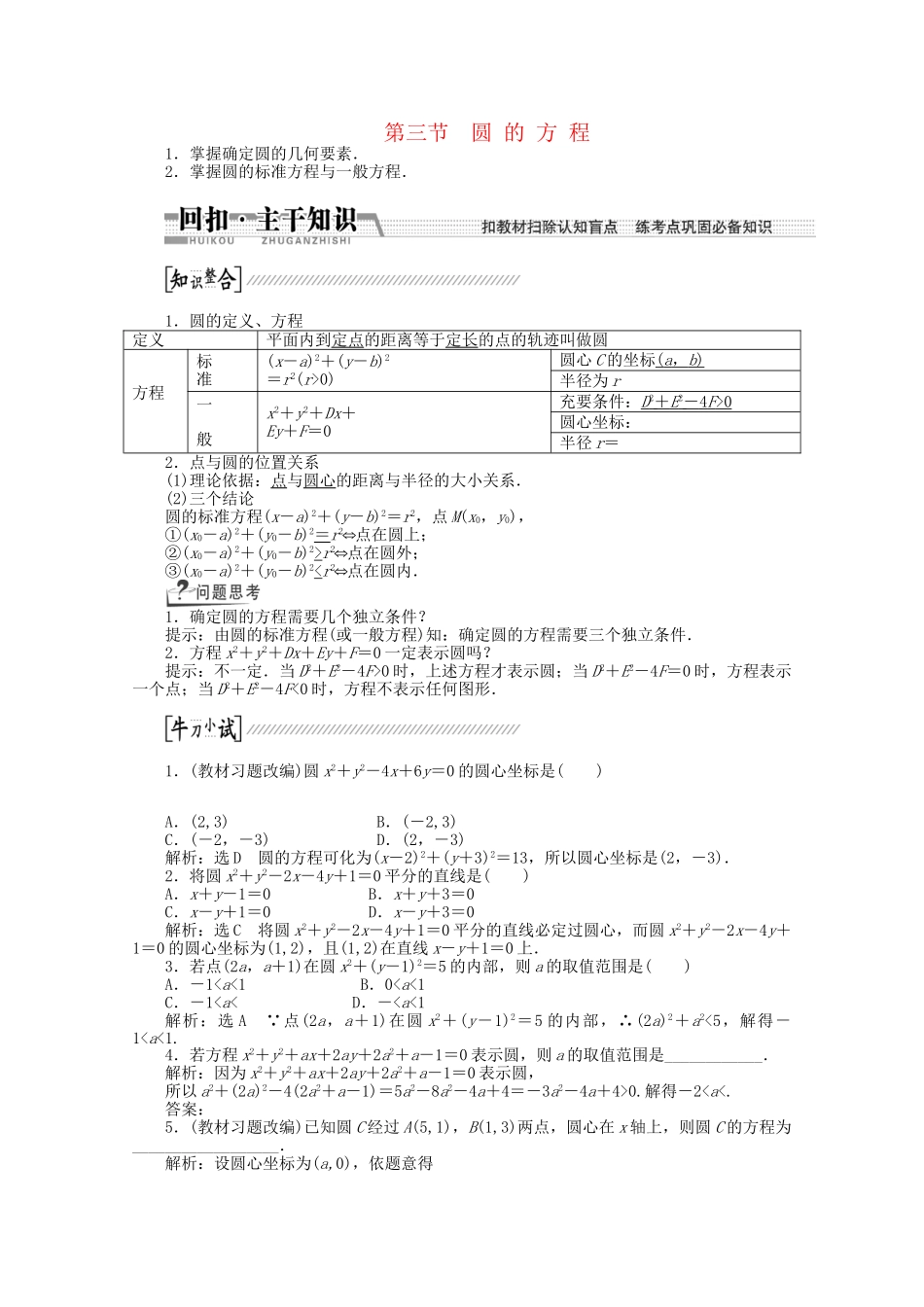 高考数学一轮复习（知识回扣+热点突破+能力提升）圆的方程 理 北师大版_第1页