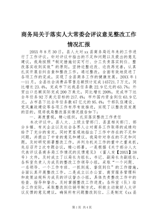 2024年商务局关于落实人大常委会评议意见整改工作情况汇报