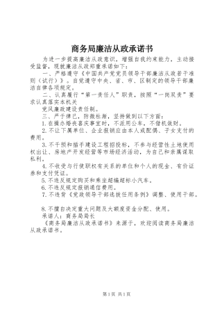2024年商务局廉洁从政承诺书