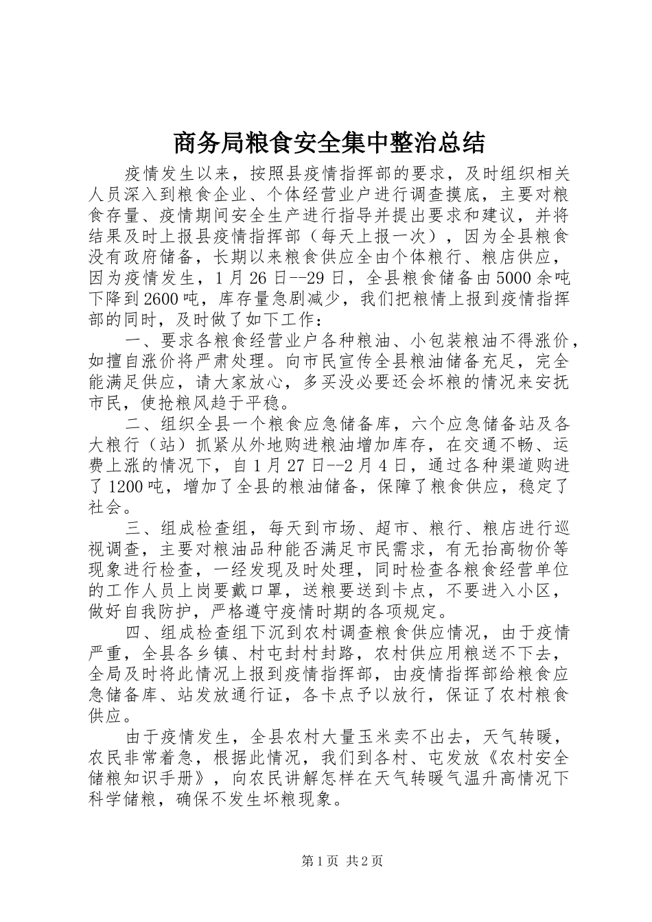 2024年商务局粮食安全集中整治总结_第1页