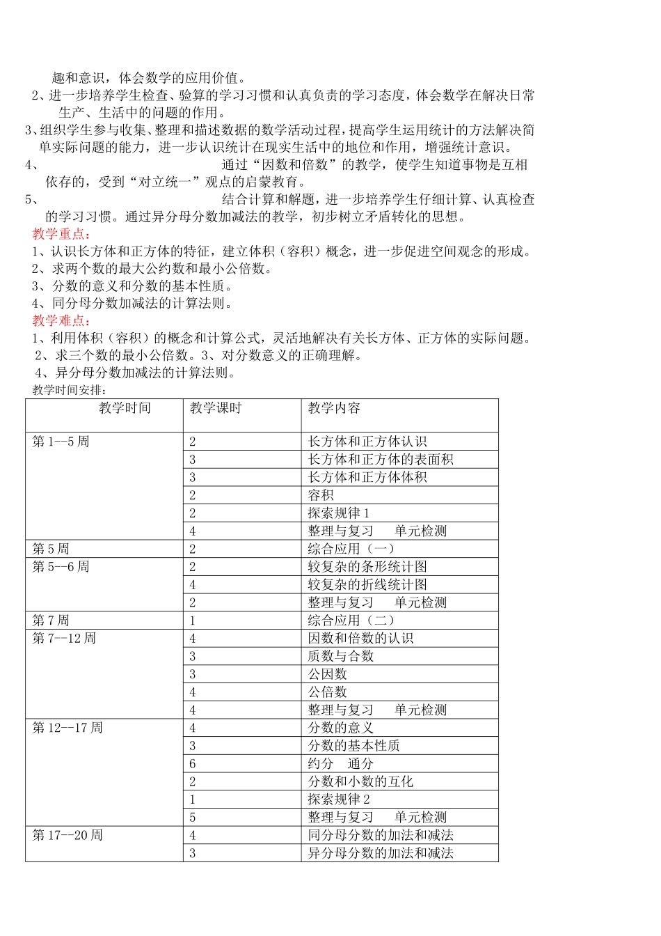北京课改版小学数学第十册(五年级下册)全册教案_第2页