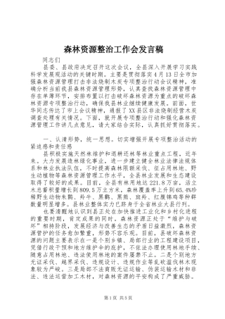 2024年森林资源整治工作会讲话稿