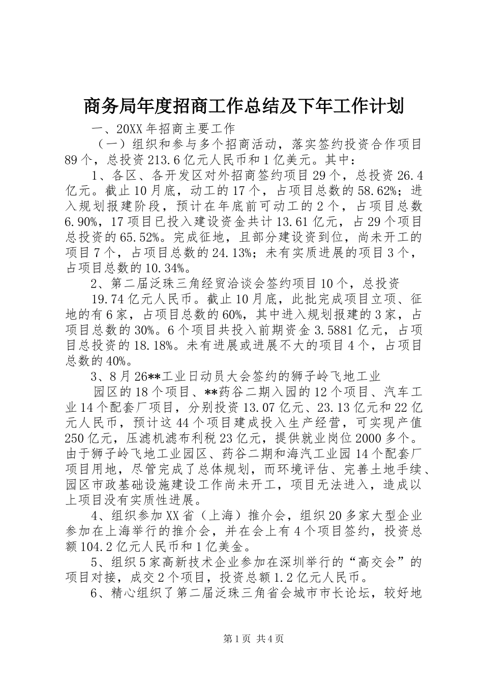 2024年商务局年度招商工作总结及下年工作计划_第1页